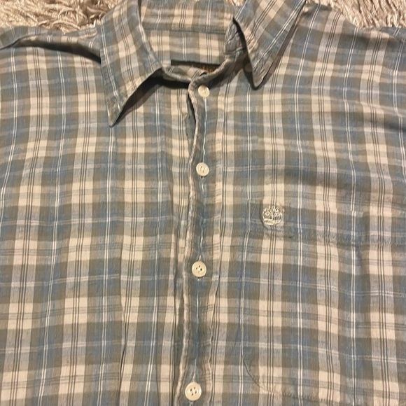 𝅺TIMBERLAND Weather Gear Mens Button Down‎ Short Sleeve Plaid Shirt Medium - Picture 4 of 11
